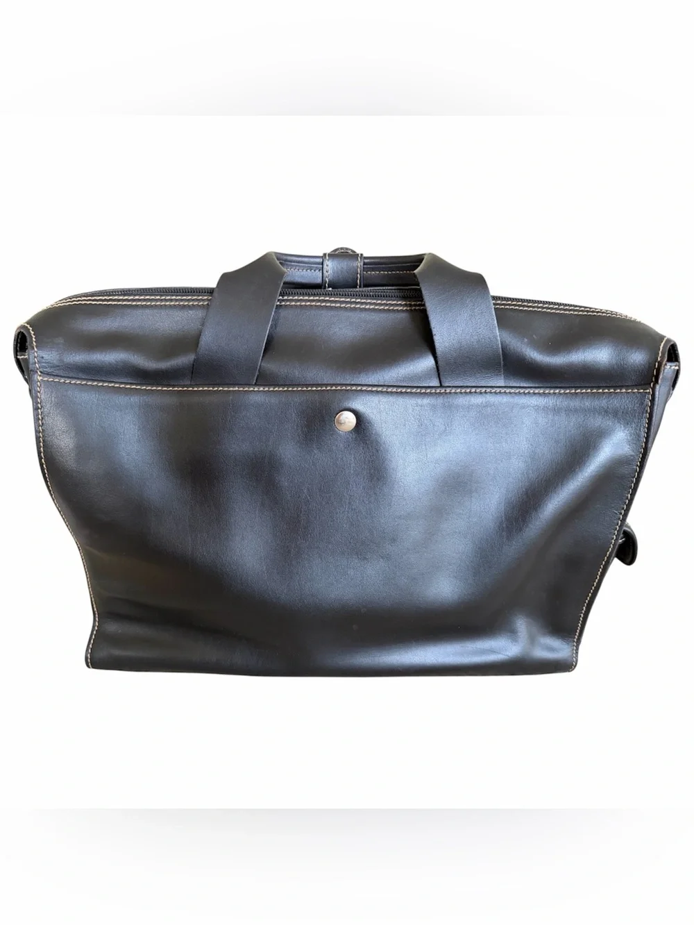 Barantani Shiny Leather Messenger Bag Laptop Attaché with Front Pockets